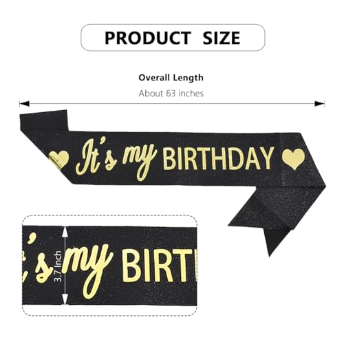 Image of Vuzvuv It's My Birthday Birthday Sash, Glitter Birthday Sash with Foil Letters Birthday Party Decor for Women, Girls