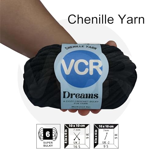 Image of VCR Black, 100 Grams Hank, 60 Meters Length, Premium Polyester Ball for Crochet and Knitting, Pack of 1 Yarn, Soft and Bulky Fur Suitable for DIY