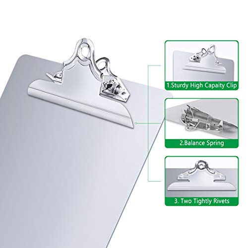 Metal Clipboard Recycled Aluminum Document Holder Hangable High Capacity Clip Hold Up 120 Letter Size File Paper Sheet, Steel Stainless Premium for Office Business School Jobsite Laboratory Medical