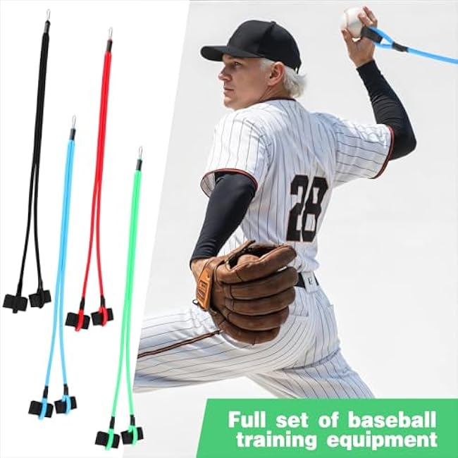 4 Pieces Baseball Resistance Bands, Rubber Elastic Resistance Band 4 Levels Softball Baseball Arm Bands Pitching Training Arm Strength Trainer Stretching Warm up Equipment for Youth Adult
