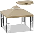 Sumfaller 10x10 FT Gazebo Replacement Canopy Top Cover Double Tiered Canopy Top Cover for Outdoor BBQ Roof Cover Grill Shelter (Brown)
