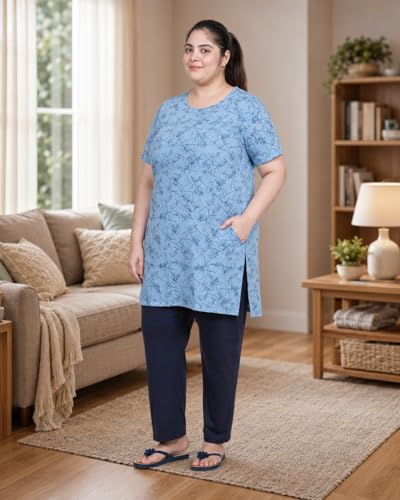 Image of In Love Women's All-Over Printed Cotton Plus Size Longline T-Shirt with Pockets