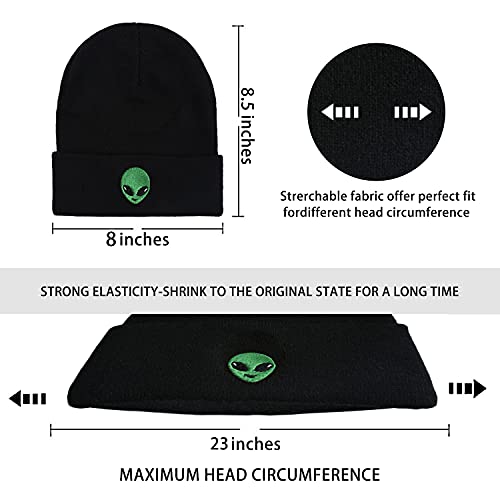 Koesnbre Black Embroidered Beanie Hats for Men Women-Winter Warm Stretchable Quackity Knit Cuffed Beanie Hats for Men Women