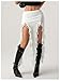 Verdusa Women's Lace Ruffle Skirt Western Asymmetrical High Slit Boho Bodycon Skirts White Large