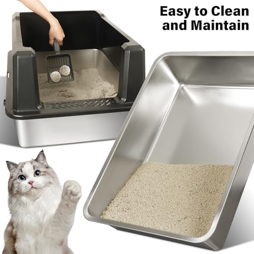 Caja de arena para gato de acero inoxidable XXL con tapa miniatura 5