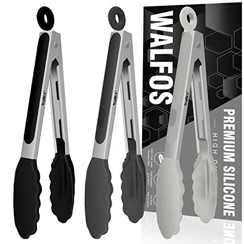 Walfos Small Silicone Tongs For Cooking- 7 Inch Mini Kitchen Tongs, Stainless Steel With Silicone Tips, Great For Cooking, Turning, Food Tongs Set Of 3 #TOP11