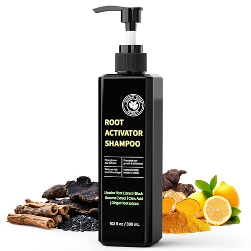 Root Activator Shampoo for Hair Growth - Natural Formula DHT Blocker with Fo-Ti Root and Ginger to Strengthen Follicles, Shampoo for Man & Women to Thinning and Lost Hair