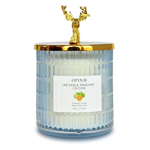 Mens Large Scented Candles Candle Lime Basil & Mandarin Cologne Soy Candle 42Hrs Long Lasting Jar Candle Natural Wax Candle With Giant Embossed Classic Glass Bottle 600G 21.16Oz, Blue #TOP3