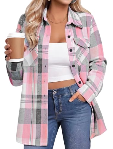 Zeagoo Womens Button Down Flannel Shirts Long Sleeve Plaid Blouses Lightweight Business Dressy Casual Top with Pockets2