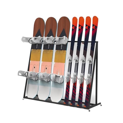 LIEOWYD Floor Sample Holder,Metal Snowboard Storage Rack, Standing Ski Carrier, Standing for Skis/Skateboards/Scooter, Ski Resort, Home, Shop Display Racks