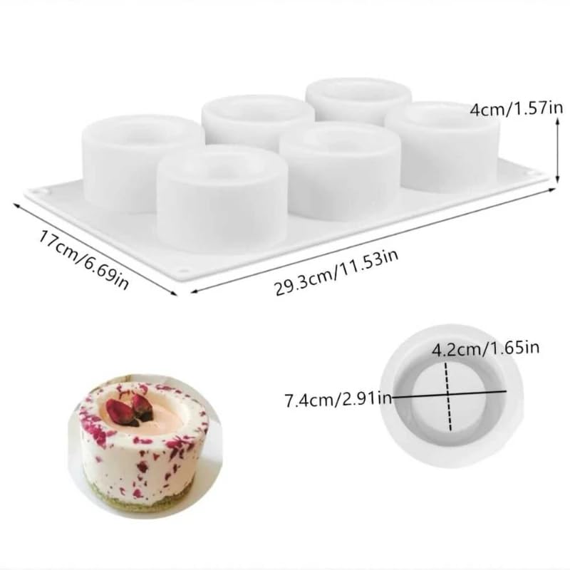 Image of UG LAND INDIA 6 Cavity Cylinder Jar Shape Silicone Candle Mould Mousse Cake Mold for Making Chocolate Muffin Ice Chocolate Pudding Cup Art Ice Shot Glass Candle, Resin Concrete, Cement PVC