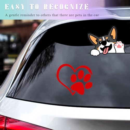 Image of DXNQ Pet Dog Paw Puppy Love Heart Vinyl Decal, 4.6 inch x 3.7 inch Heart with Dog Paw Print Reflective Bumper Stickers, Cute Waterproof Puppy Footprint Heart Decal for Window Laptop Wall (Red)