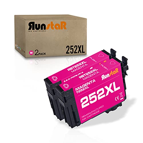 Run Star 2 Pack 252XL Magenta Remanufactured Ink Cartridge Replacement for Epson 252XL T252XL use for Epson Workforce WF-3620 3630 3640 7110 7610 7620 7210 7710 7720 Printer (2 Magenta)