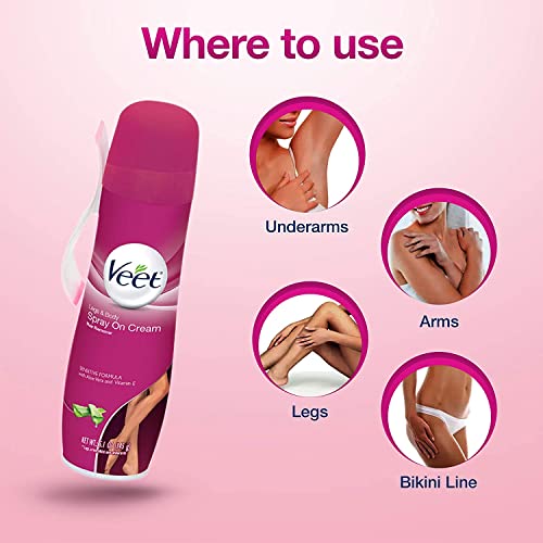 Veet Hair Removal Cream – Legs & Body 3 In 1 Spray On Hair Removal Cream, Sensitive Formula With Aloe Vera And Vitamin E, 5.1 Oz Spray Can (Pack Of 2) #TOP3