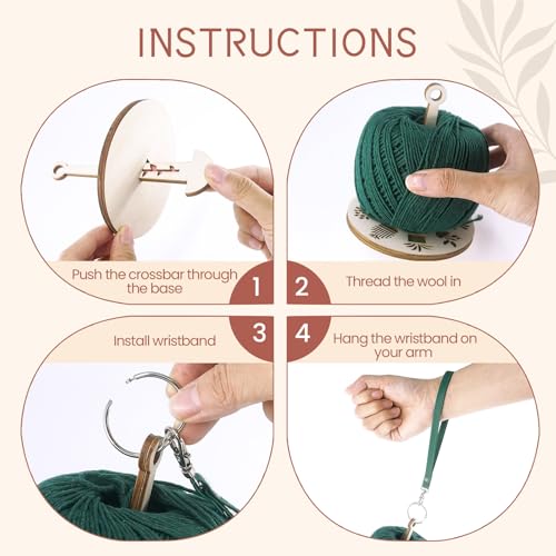 Image of LAMHIMD Wrist Yarn Holders, Wooden Yarn Ball Holders, Portable Yarn Holders with Leather Wristband for Crocheting, Yarn Spinners are Gift for Crochet Lover, Green