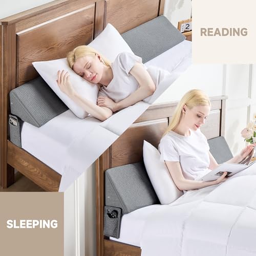 Image of IFNOW Queen Size(60 inchx7.5 inchx10 inch) Bed Wedge Pillow for Headboard, Mattress Gap Filler(0-8 inch), Bed Wedge for Gap Between Your Headboard and Mattress Dark Grey