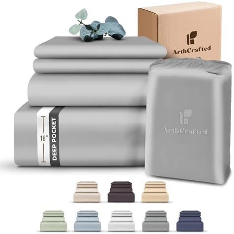 100% Eucalyptus Tencel King Bed Sheets, 18 Inch Deep Pocket King Size Sheets, Cooling Sheets with Elastic Corner Straps, Eucalyptus Silk Tencel Lyocell (Cool Grey, 4PC King) - Thumbnail 5