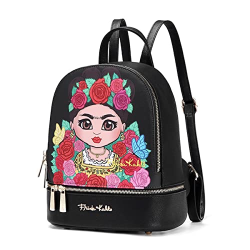 Frida Kahlo Cartoon Licensed Backpack Flower Collection Bag - FA930 (Red)2