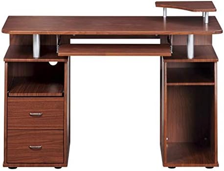Techni Mobili Complete Computer Workstation Desk With Storage, Mahogany, 48" W x 22" D x 34" H