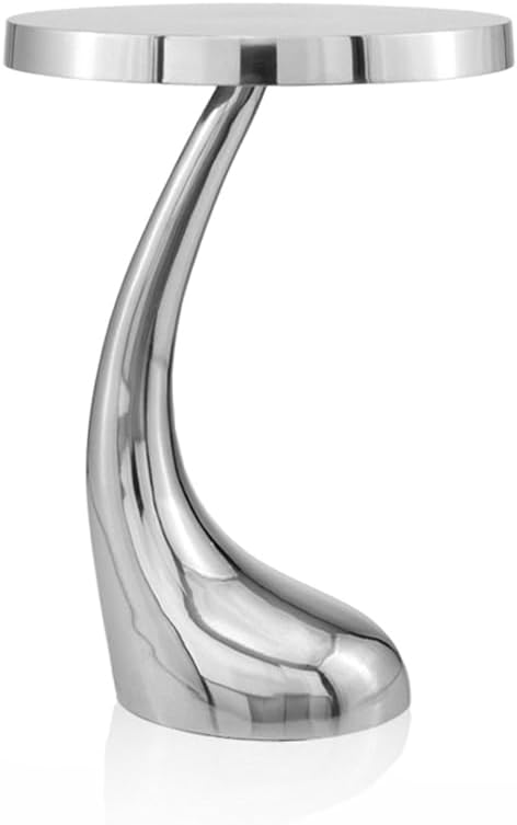 Modern Day Accents Recodo, Silver, Aluminum, Side, Home or Office, Curved Foot Leg, Table, Round Tabletop, 15" x 15" x 21"