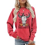MLZHAN Sudadera de manga larga con diseño de calavera, toro, calabaza, murciélago, telaraña, cadena de hierro, para Halloween, para Halloween, para regalo, rosso, XXL