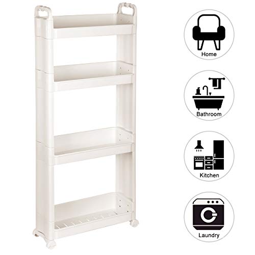 Livememory 4 Tier Slim Rolling Storage Cart with Wheel, Narrow Shelf Slide Out