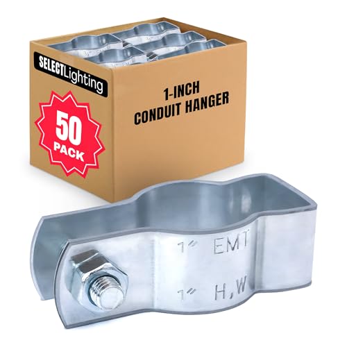 SELECT Lighting Conduit Hanger, 1 Inch Electrical Conduit Clamp with Carriage Bolt and Nut, Galvanized Conduit Clamps, Rigid Conduit Pipe Fittings for Mounting, 50 Pack