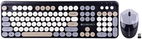 ZEBRONICS Newly launched Companion 301 2.4GHz Wireless Keyboard & Mouse Combo with UV Printed, Retro Style Keys, 104 + 12 Integrated Multimedia Keys, 1600 DPI, High Precision (Black + Grey)