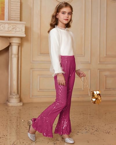 Image of GRACE KARIN Girls Sequin Pants Sparke Trouser Glitter Dance Bell Bottoms 5-14