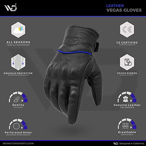 Wd Motorsports Vegas Motorcycle Leather Gloves For Men, Features Strong Grip & Ce-Approved Knuckle Protection, Lightweight & Breathable With A Sporty Look For Bmx Atv Mtb Riding & Road Racing #TOP1