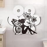 WADORN Funny Fairy Metal Toilet Paper Holder, Black Fairy Dandelion Decorative Metal Toilet Paper Storage for Extra 8 Rolls Funny Freestanding Elf Wall Mounted Organizer for Restroom Bathroom Cabinet