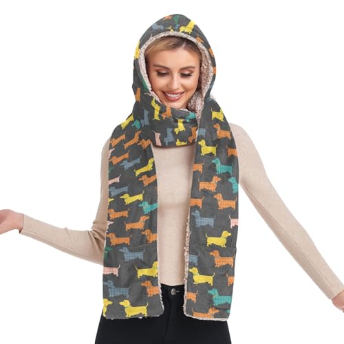 Bonnet écharpe femme à motif teckel parfait pour les balades en plein air