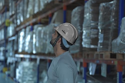 Image of KARAM PN501 Safety Helmet for Men Industrial and Construction Use| Manual Adjustment Type with Adjustable Chin Strap| Triple Corrugation and is Certified Safety Helmet Grey