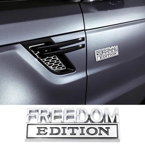 Image of 1pc 3D Raised Letter Freedom Edition Emblem Car Decals - Metal Sticker for Cars, Trucks, Motorcycles, SUV - Door Tailgate Bumper Badge Decal Vehicles Decoration (Silver and Black)