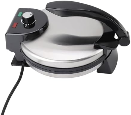 AUNMAS 10Inch Electric Tortilla Maker, Non Stick Chapati Machine with Knob Temperature Control, Stainless Steel Cover for Cooking, Easy with Aluminum Alloy SUS, 1100W