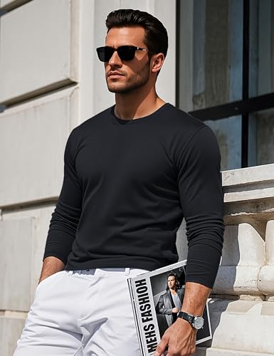 MAGCOMSEN Men's Long Sleeve Shirts Cotton Crew Neck T Shirt Solid Casual Shirt Lightweight Work Tee Shirts3