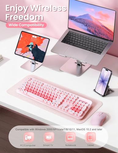 Teclados y mouse inalámbricos de 2.4 G con teclas redondas retro 2