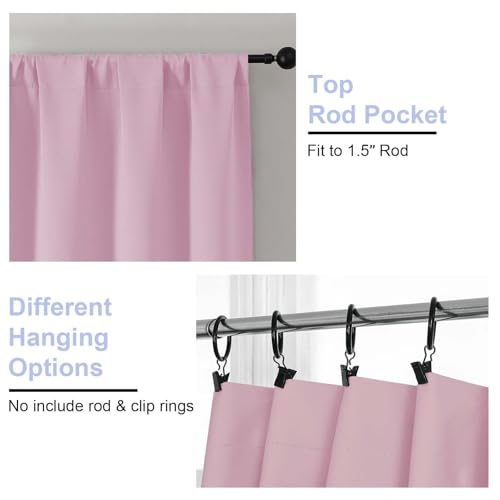 Image of Simplebrand Ava Pink Short Blackout Curtains for Bedroom 54 Inches Long 2 Panels Set, Solid Thermal Insulated, Energy Saving Window Treatment Curtains Blackout Drapes, W40 x L54 Inch, Pink