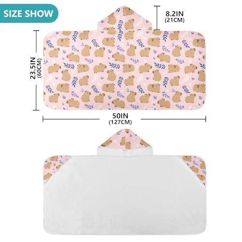 Image of Pink Cute Capybara Hooded Beach Towel for Kids, Kids Bath Hooded Towels for Boys Girls, Super Soft Absorbent Bathrobe with Hood for Swin Pool 50 inchx23.5 inch