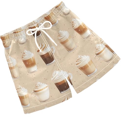 Pigsaly Boys Swim Trunks Coffee Latte Coffee Hot Drink Boys Board Shorts Swimsuit Swimwear Summer Bathing Suit 3T