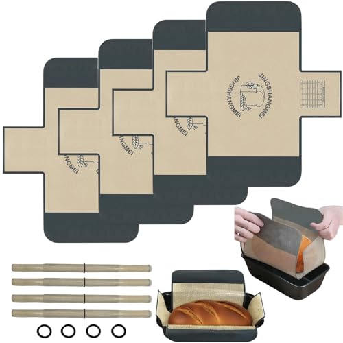 Silicone Loaf Pan Liners with Handles for Sourdough and Banana Bread, Jingshangmei 4 Pack Reusable Bread Slings, Fits 9x5 Pans