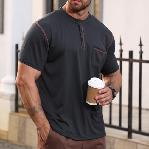 Men's Henley Shirt Short Sleeve T-Shirt Casual Top Pullover Summer Lightweight Tee Shirts with Button4