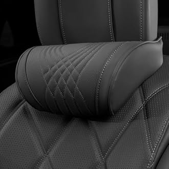 Dapucarin Car Headrest Memory Foam Neck Pillow for Driving with Leather Cover Soft Comfortable Seat Head Pillow Cushion for Most Cars SUV Sedan Home Office Black (1PC)