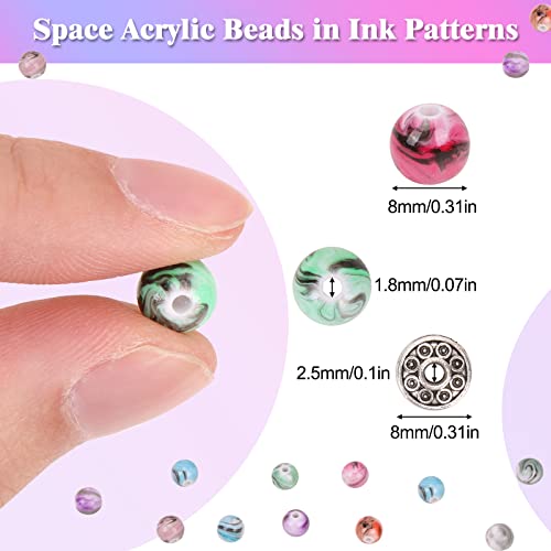 Quefe 500Pcs Craft Beads For Jewelry Making, For Bracelets Making,Space Acrylic Beads In Ink Patterns With 50Pcs Spacer Beads And Crystal String (8Mm) #TOP1