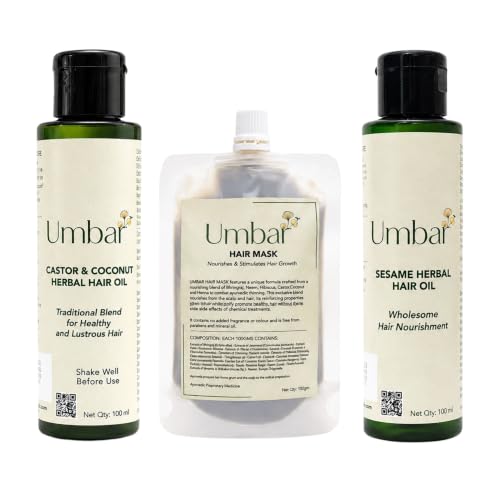 Image of Sesame Oil, Castor Coconut Oil & Hair Mask | Triple Care Assortment | Golden, Light Yellow | Combo 2x100ml and 100g