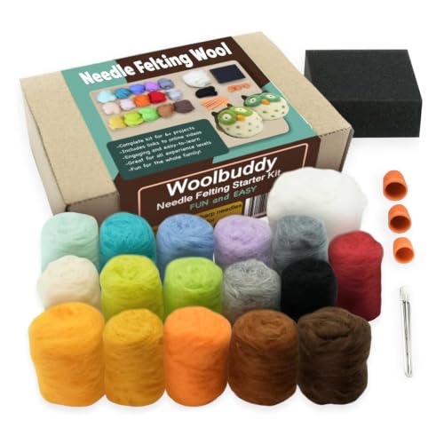 Woolbuddy Needle Felting Wool Kit Starter Set to Make 6 Cute Animals Includes Wool Pad Needles & Instructions for Beginners and Adults