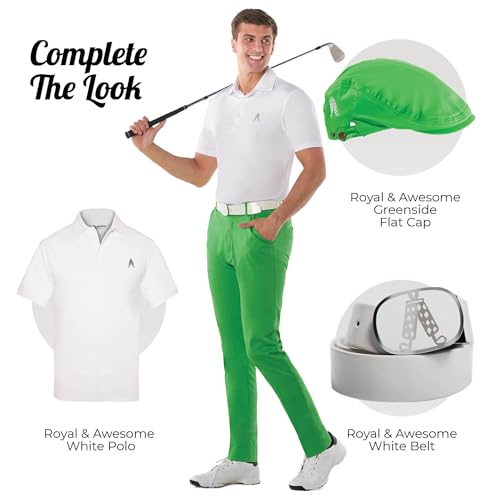 Royal & Awesome Funny Mens Golf Trousers, Green Bright Stretch Cotton, Golf Pants for Men, Waist 42 Leg 34 - Image 4
