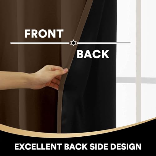 Image of 100% Blackout Double Pinch Pleat Curtains, Linen, Thermal Insulated, 2 Panels, Solid, (Cocoa Brown)