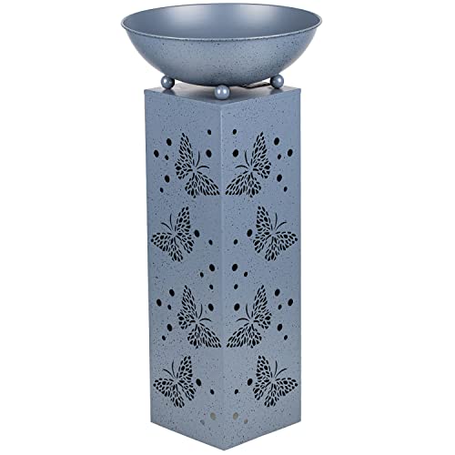 Haushalt International Dekosäule LED Timer Schale Metall Deko Säule Garten Gartensäule Pflanzschale 72cm, Mehrfarbig