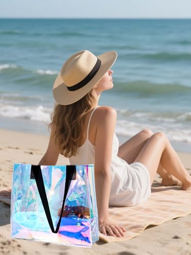 Woeoe Holographic Clear Tote Bag Large Iridescent Shoulder Handbags for Waterproof Sandproof Beach Party Favor Bags2